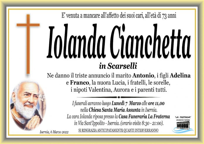 Manifesto funebre Cianchetta Iolanda