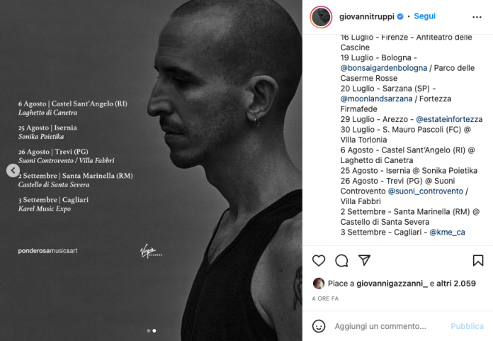 Le date del tour sul profilo Instagram di Giovanni Truppi