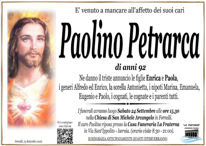 Petrarca Paolino, Onoranze funebri La Fraterna
