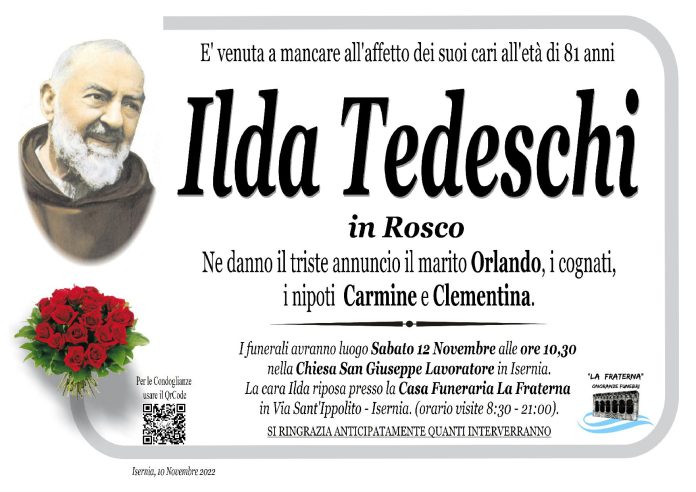 Ilda Tedeschi, onoranze funebri La Fraterna