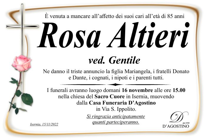 Rosa Altieri, Onoranze funebri D'Agostino