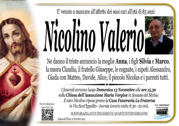 Valerio Nicolino, onoranze funebri La Fraterna