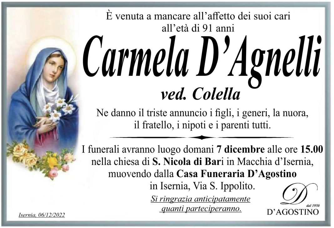 Carmela D'Agnelli, onoranze funebri D'Agostino