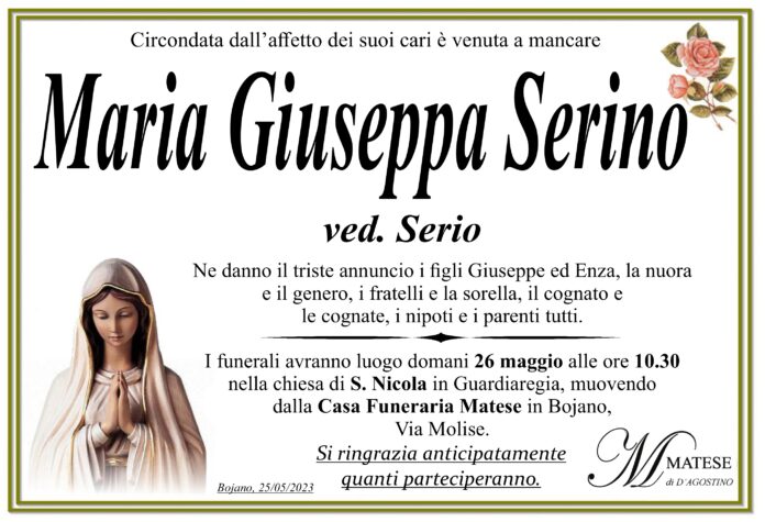 Maria Giuseppa Serino, onoranze funebri Matese di D'Agostino