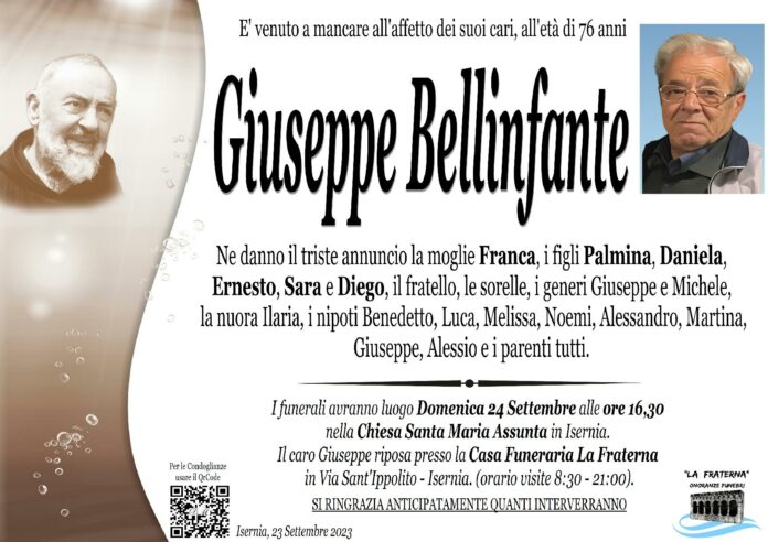 Giuseppe Bellinfante, onoranze funebri 'La Fraterna'