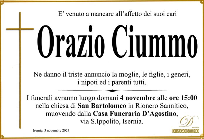 Orazio Ciummo, Onoranze funebri D'Agostino