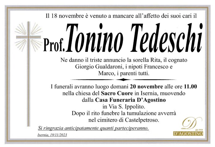 Tonino Tedeschi, onoranze funebri D'Agostino