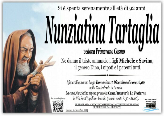 Nunziatina Tartaglia, onoranze funebri La Fraterna